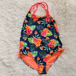 Wonder Nation Swimsuit Girls One Piece Size XL Orange Multicolor
